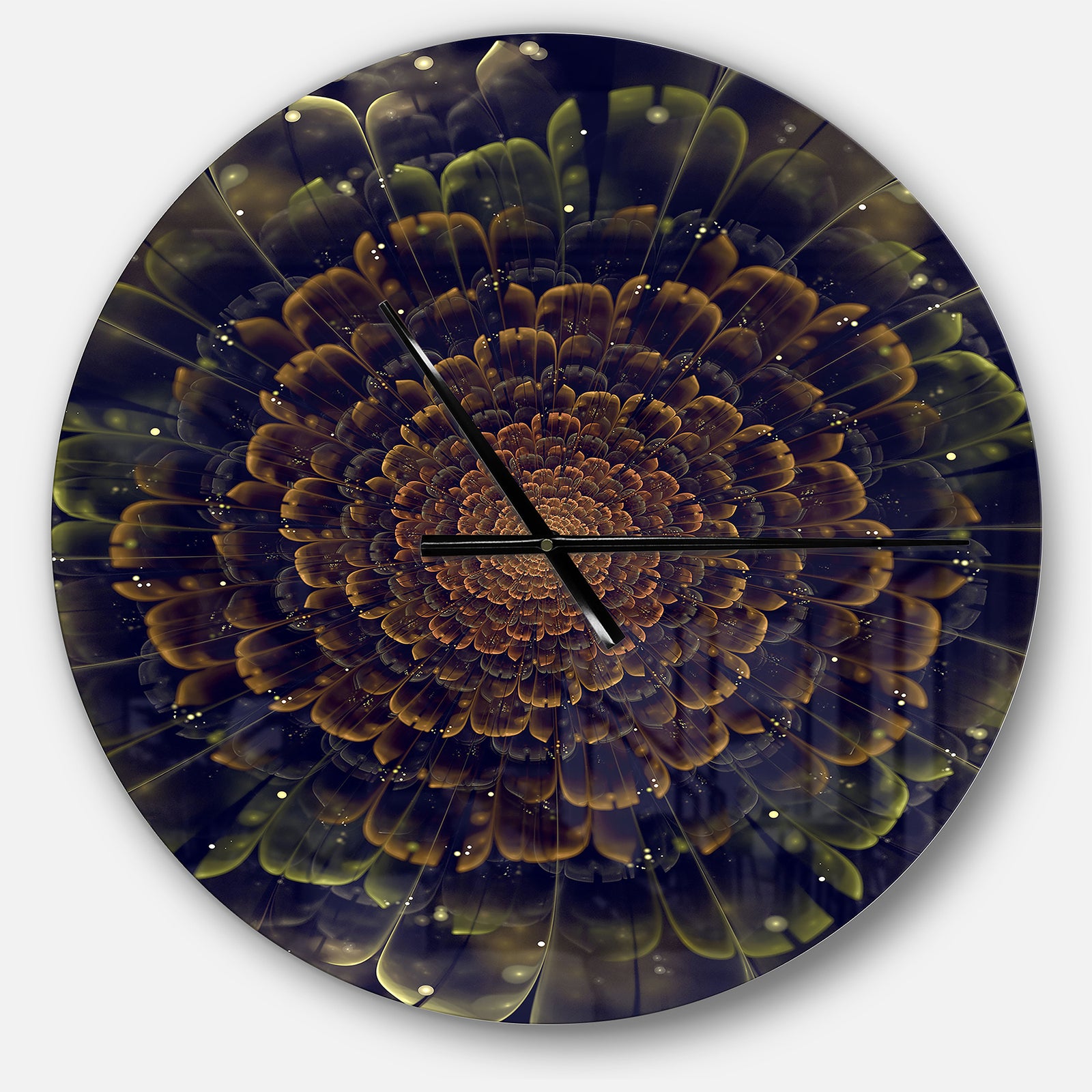 Orange Fractal Flower with Green - Oversized Modern Wall CLock