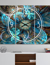 Fractal Blue Flowers - Modern 3 Panels Large Wall CLock