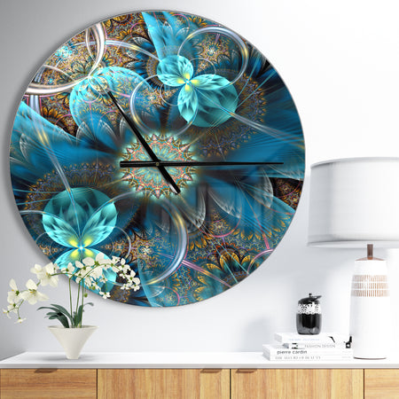 Fractal Blue Flowers - Oversized Modern Wall CLock