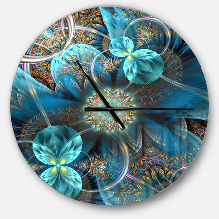 Fractal Blue Flowers - Oversized Modern Wall CLock