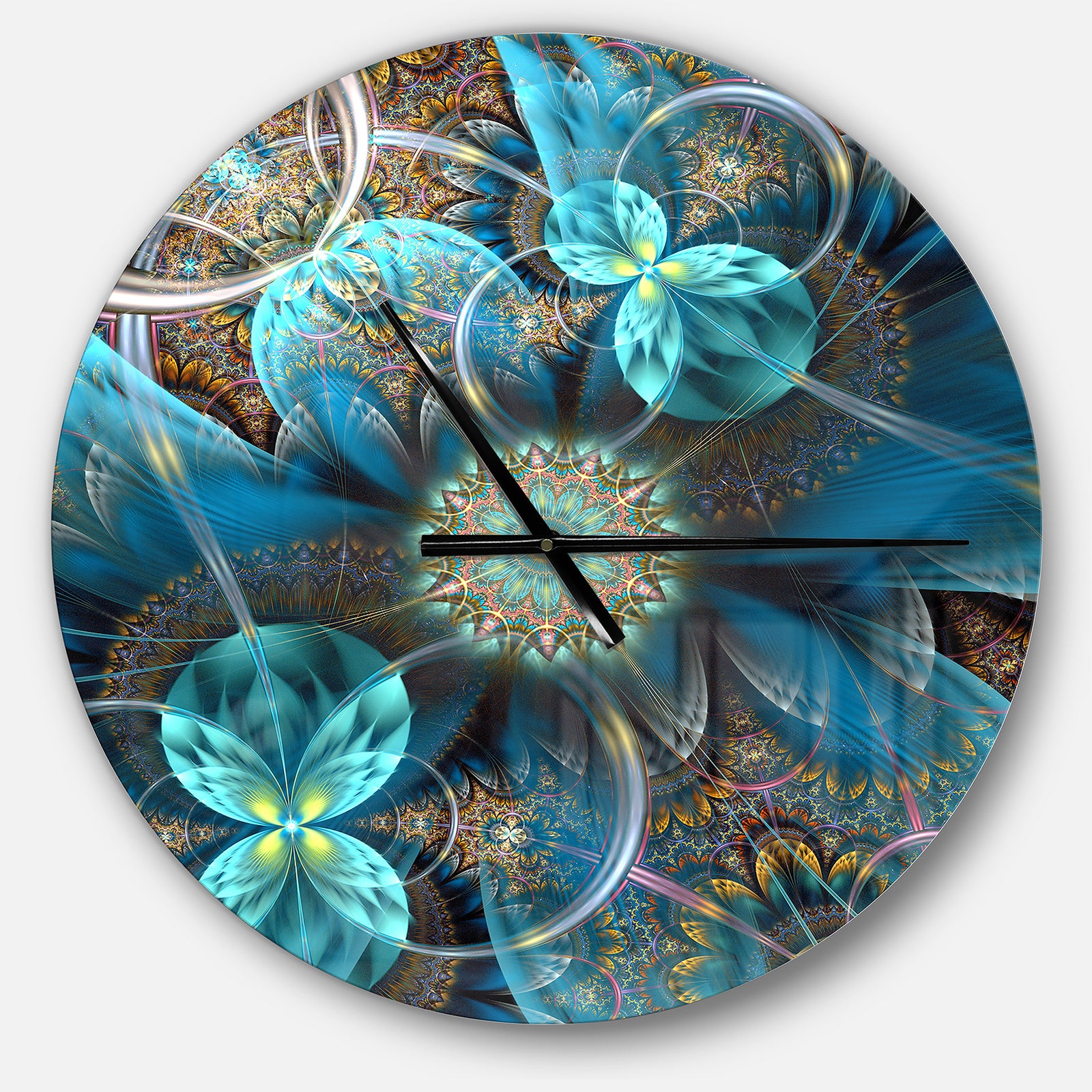 Fractal Blue Flowers - Oversized Modern Wall CLock