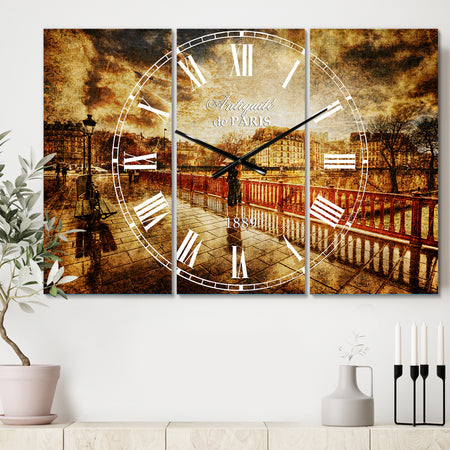 Bridge in Rain - Cottage 3 Panels Oversized Wall CLock