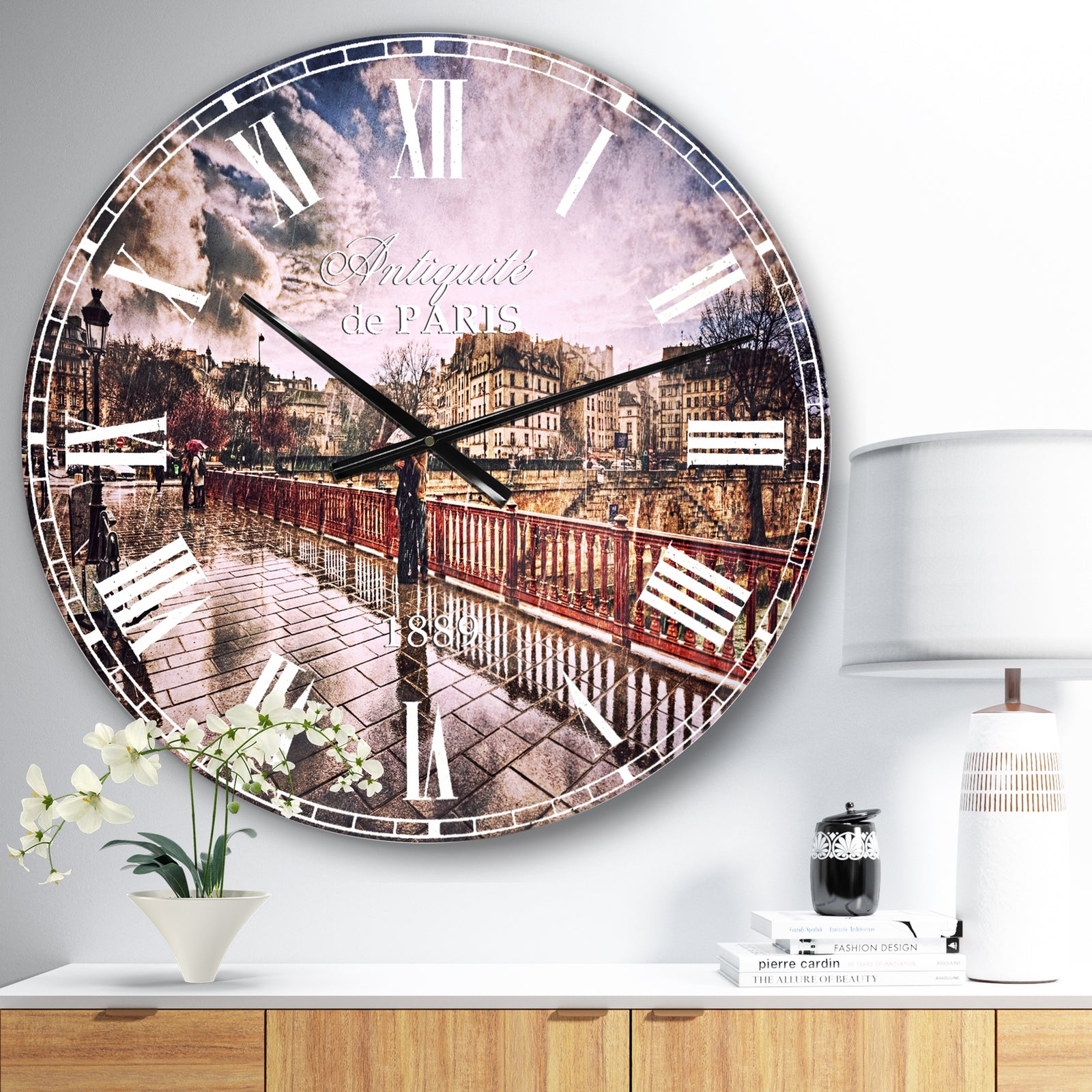 Bridge in Rain - Landscape Photo Large Wall CLock