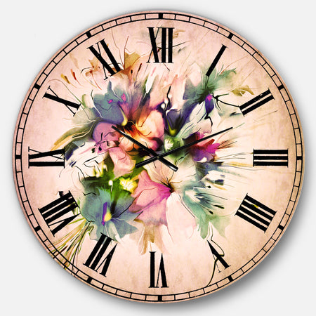 Summer Colorful Flowers - Watercolor Large Wall CLock