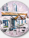 Street Café - Watercolor Painting Large Wall CLock