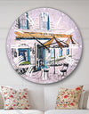 Street Café - Watercolor Painting Large Wall CLock