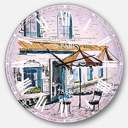 Street Café - Watercolor Painting Large Wall CLock