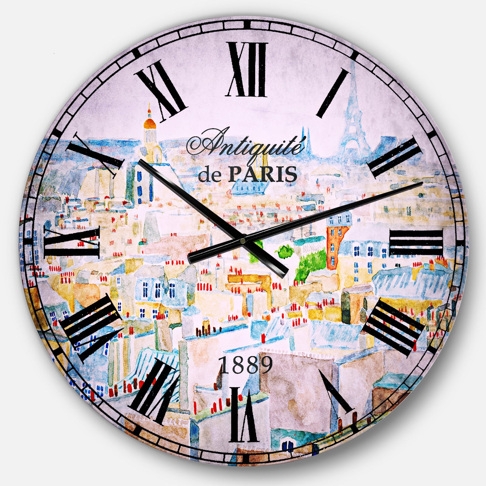 City of Paris - Watercolor Cityscape Large Wall CLock