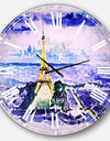 Paris Eiffel Toweron Blue Background - Contemporary Oversized Wall CLock