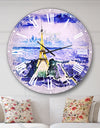 Paris Eiffel Toweron Blue Background - Contemporary Oversized Wall CLock