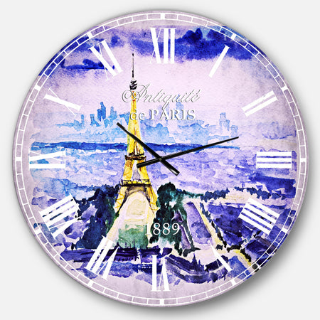Paris Eiffel Toweron Blue Background - Contemporary Oversized Wall CLock