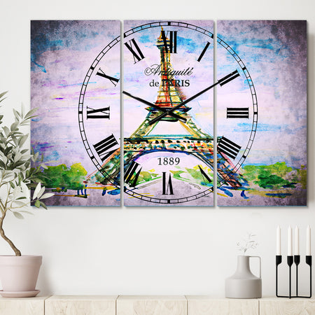 Paris Eiffel Toweragainst Blue Sky - Cottage 3 Panels Large Wall CLock