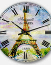 Paris Eiffel Toweragainst Blue Sky - Watercolor Wall CLock