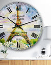 Paris Eiffel Toweragainst Blue Sky - Watercolor Wall CLock