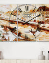 Sepia Hand Drawn Sketch of Paris - Cottage 3 Panels Oversized Wall CLock