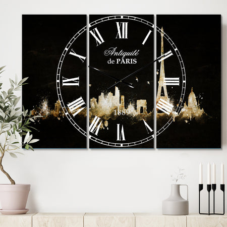 Paris Dark Silhouette - Cottage 3 Panels Oversized Wall CLock