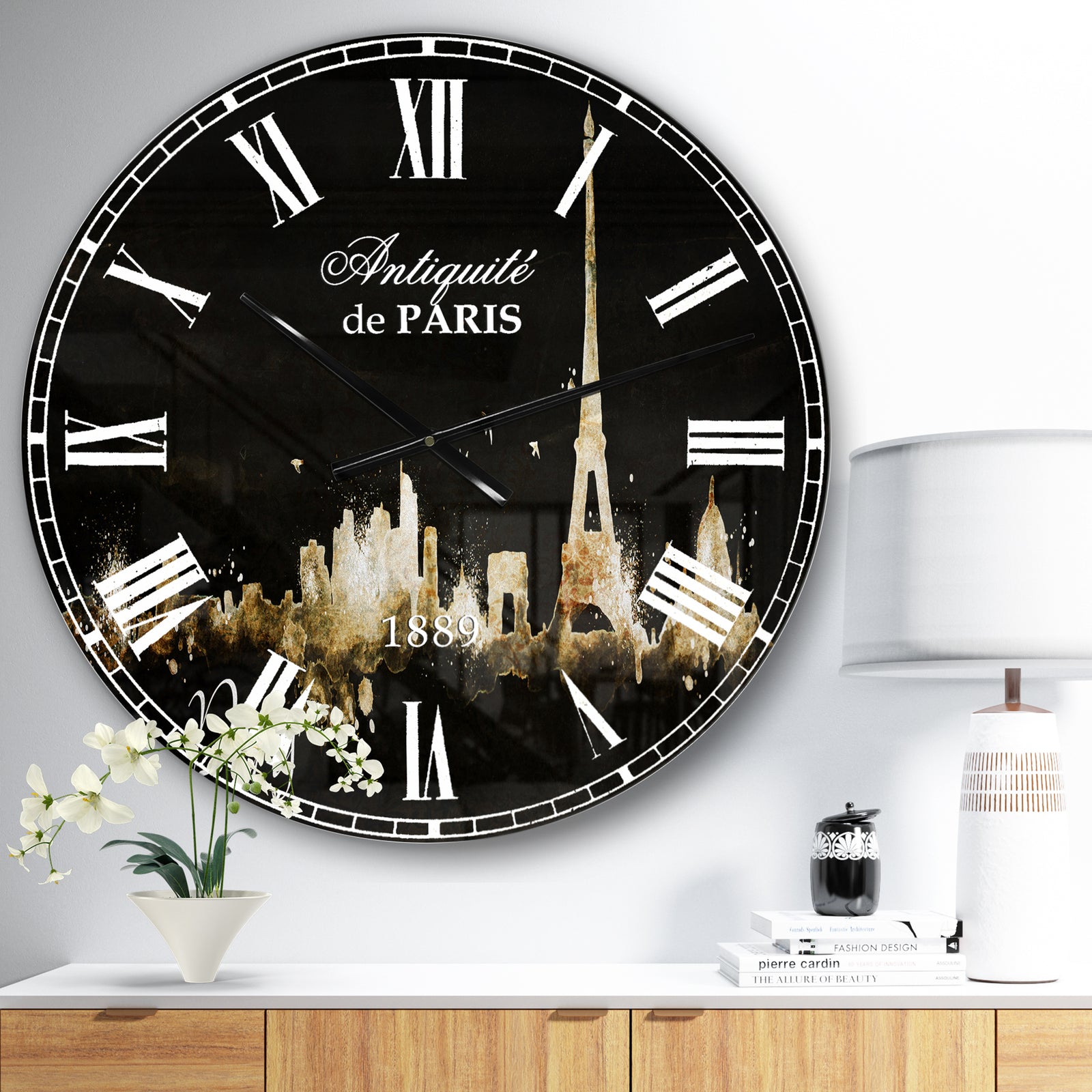 Paris Dark Silhouette - Cityscape Large Wall CLock