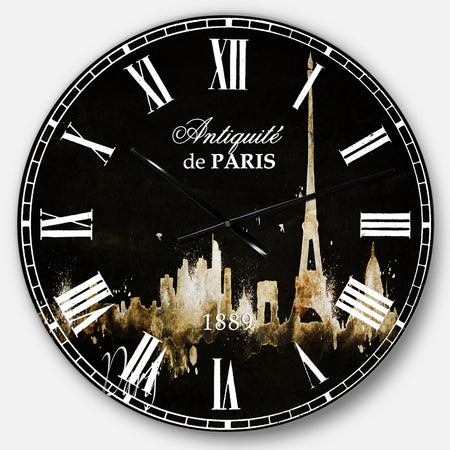 Paris Dark Silhouette - Cityscape Large Wall CLock