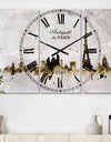 Paris with Eiffel Silhouette - Cottage 3 Panels Large Wall CLock