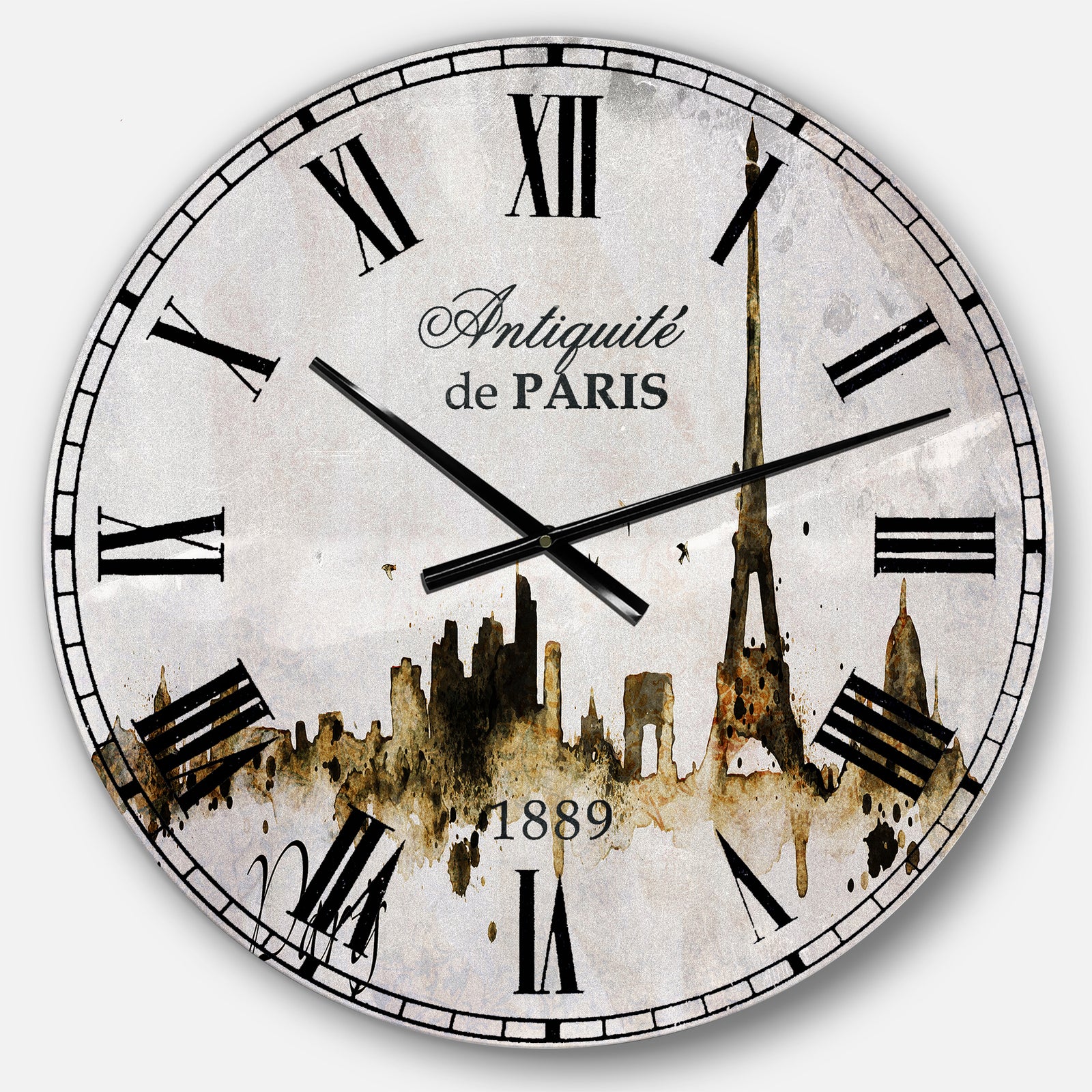 Paris with Eiffel Silhouette - Cityscape Large Wall CLock
