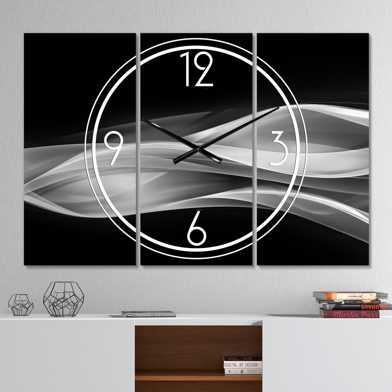 Glittering Silver Pattern - Modern 3 Panels Oversized Wall CLock