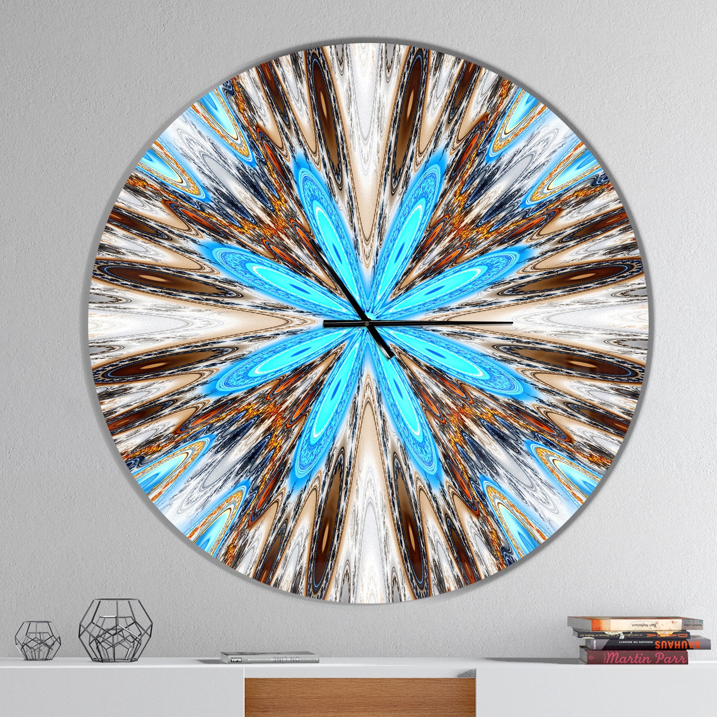 Flowers with Radiating Rays - Oversized Modern Wall CLock