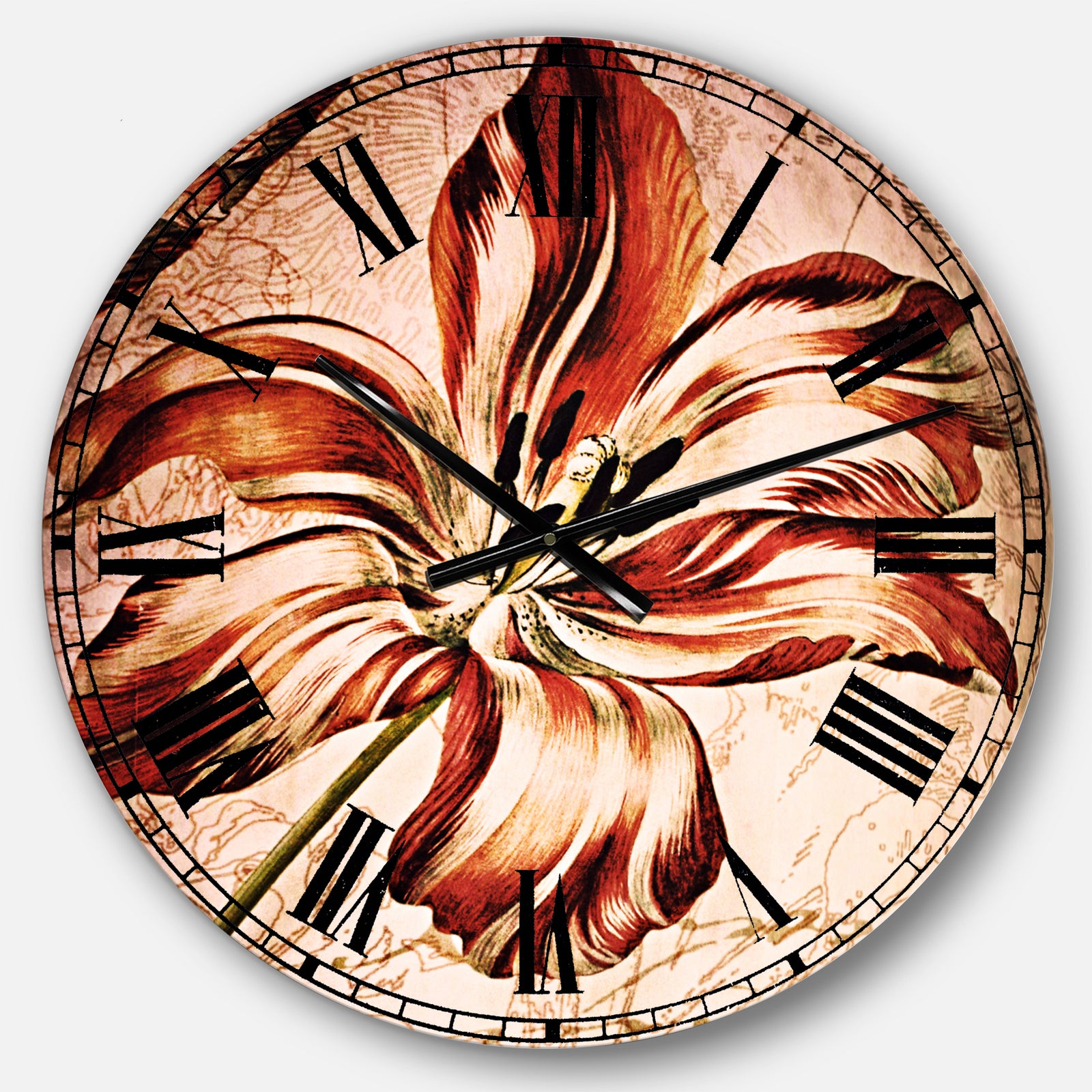 Red Floral Pattern with Butterfly - Floral Large Wall CLock