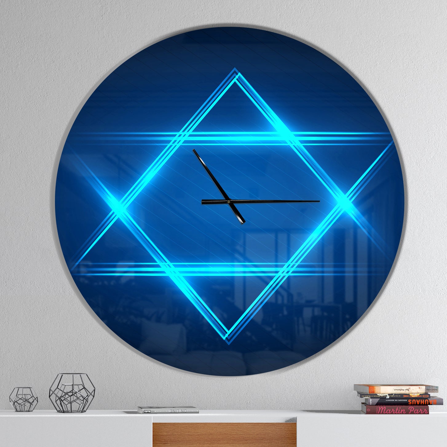 Neon Star of David - Oversized Modern Wall CLock