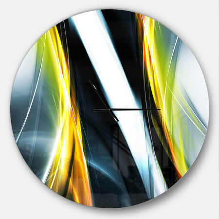 Fractal Lines Yellow White - Oversized Modern Wall CLock