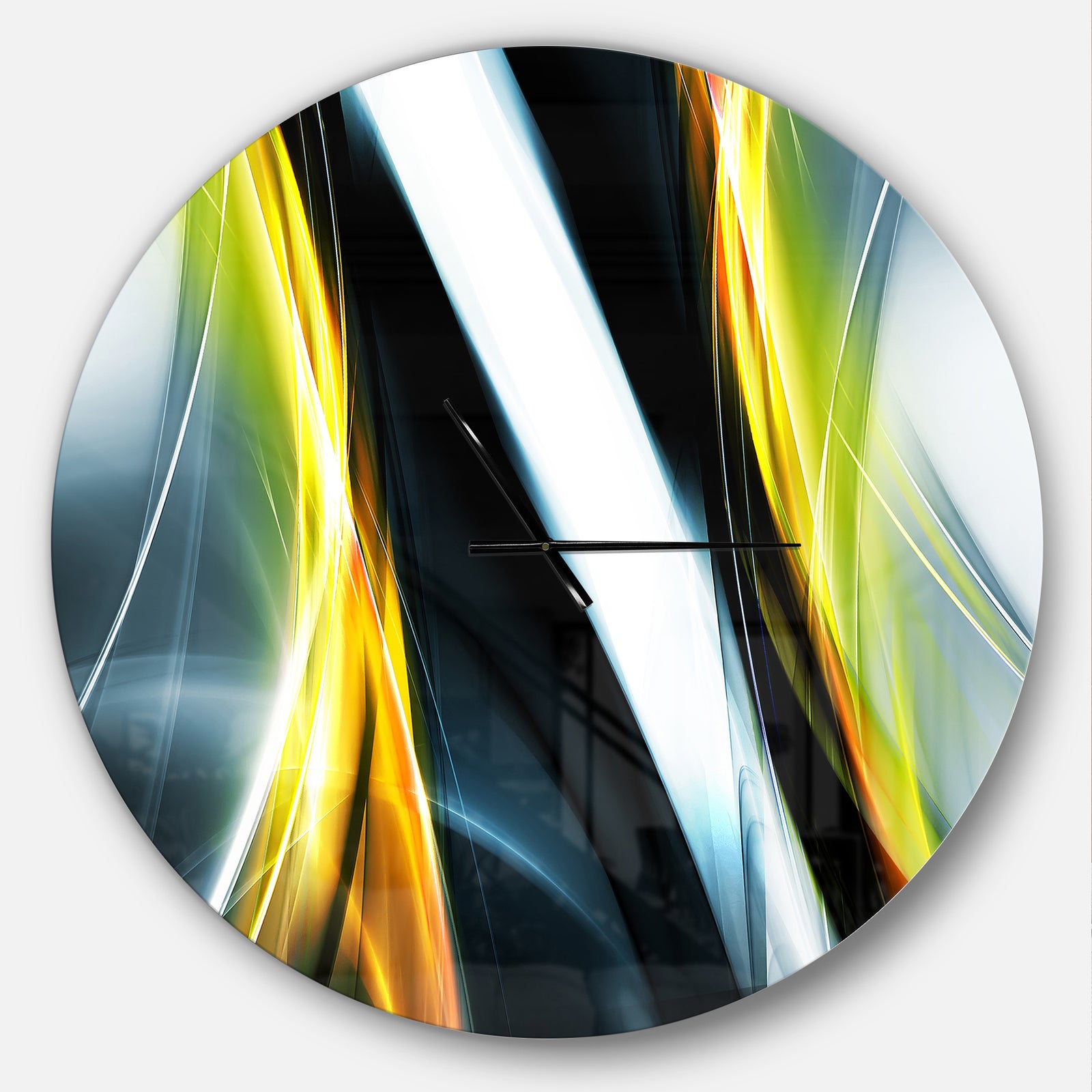 Fractal Lines Yellow White - Oversized Modern Wall CLock
