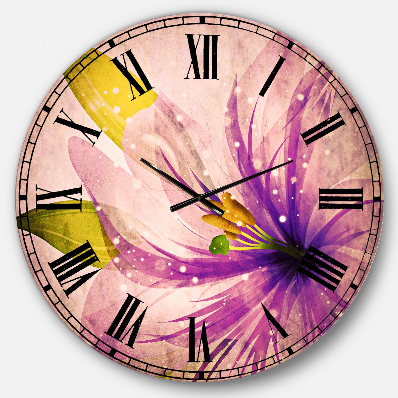 Glowing Lily Flower - Floral Large Wall CLock