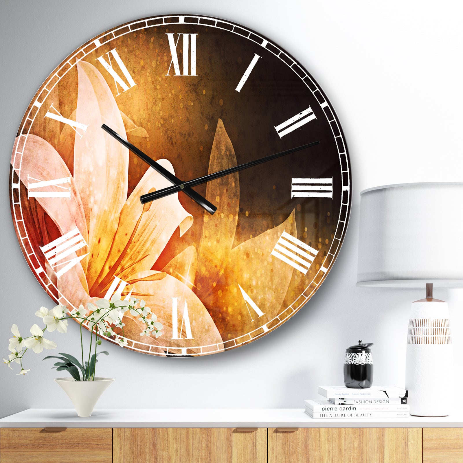 Silver Orchid Fonteney Floral Oversized Metal Clock