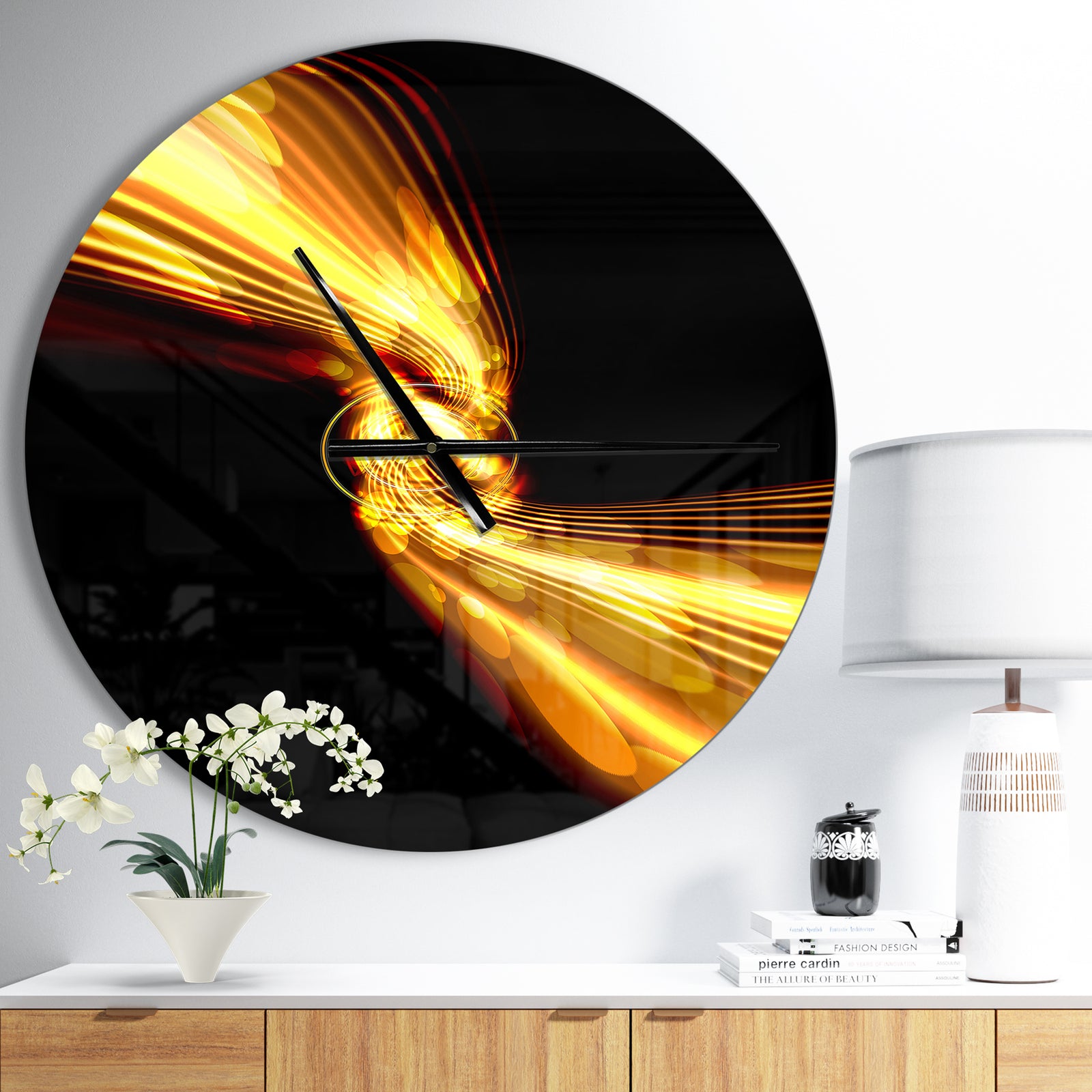 Glowing Golden Lines and Circles - Oversized Modern Wall CLock