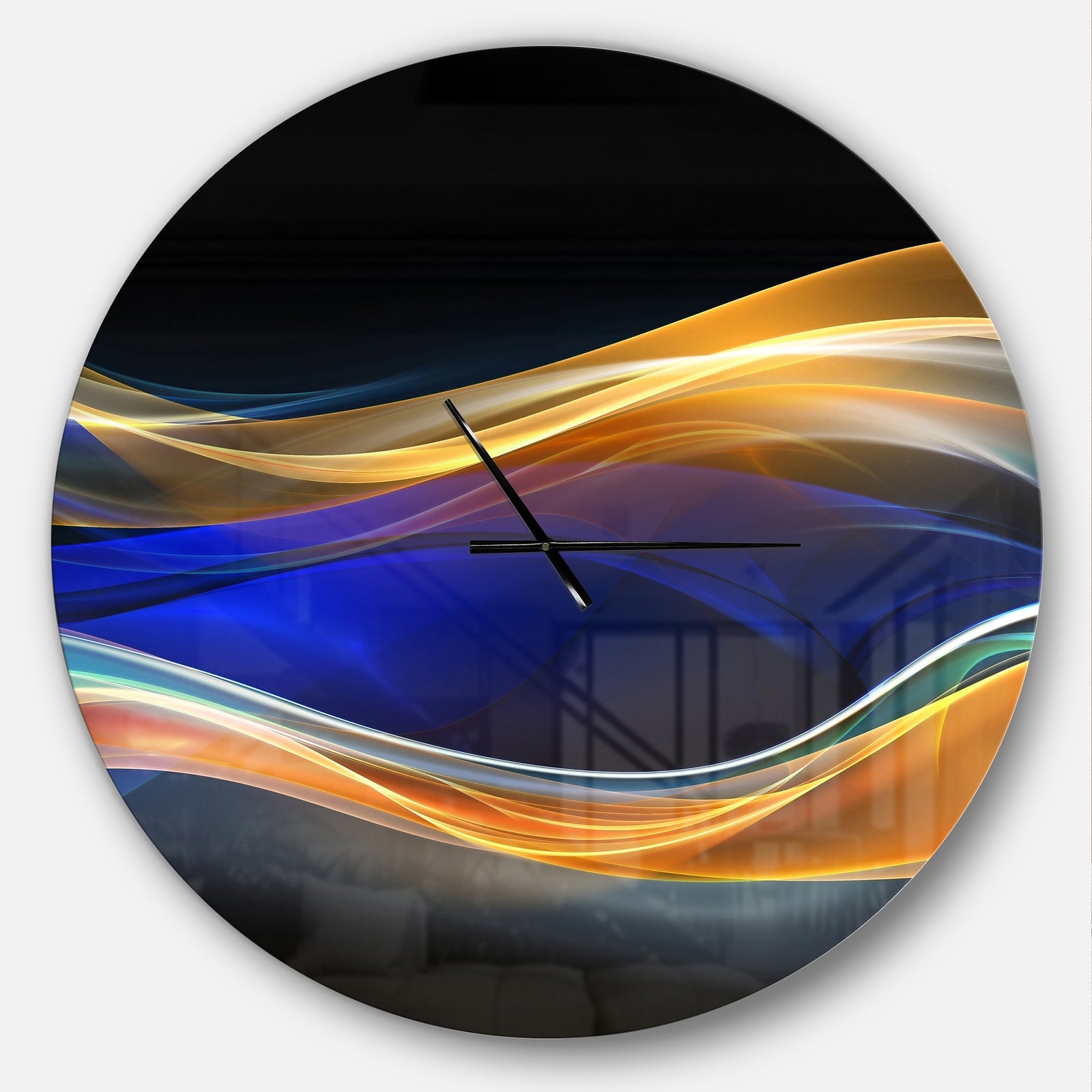 3D Gold Blue Wave Design - Oversized Modern Wall CLock