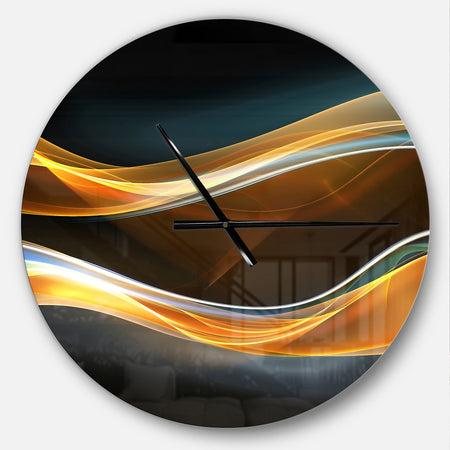 3D Gold Waves in Black - Oversized Modern Wall CLock