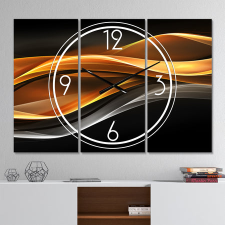 Gold Silver Inward Lines - Modern 3 Panels Oversized Wall CLock
