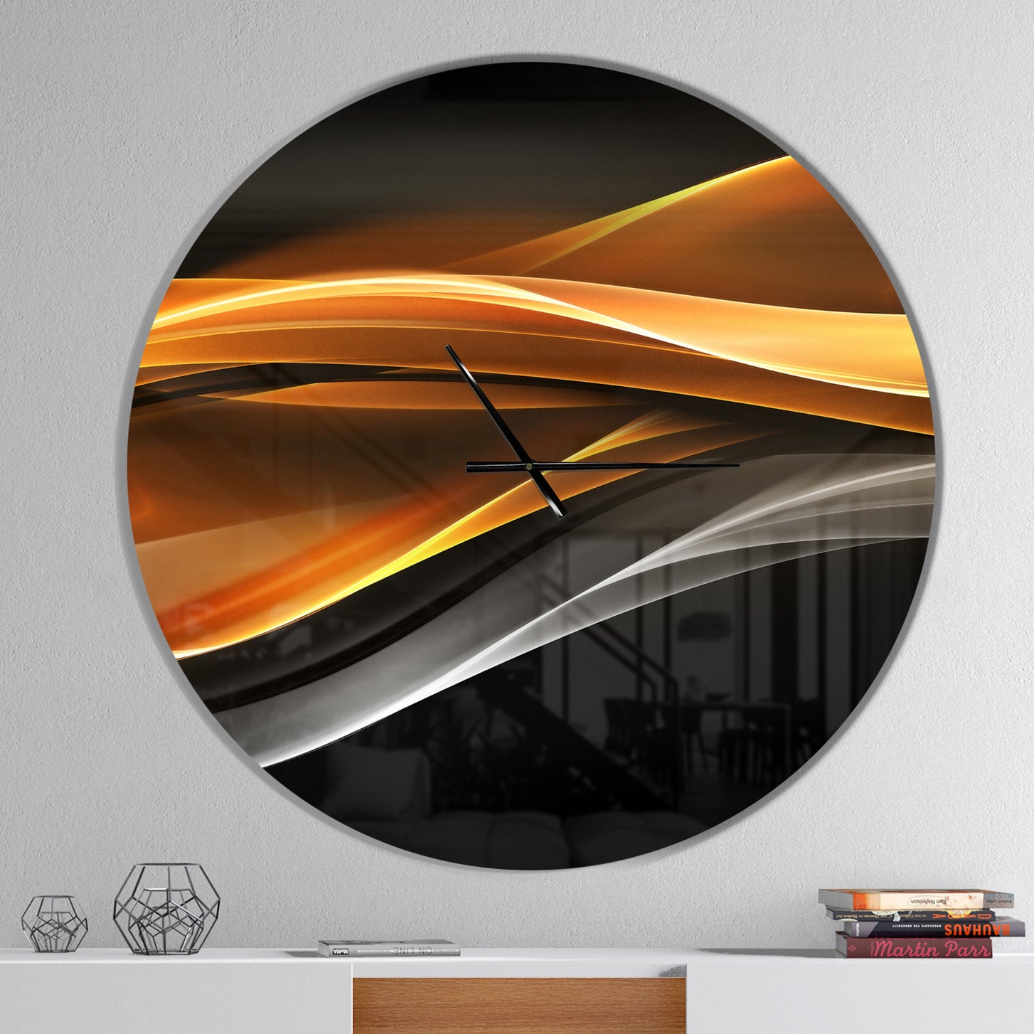 Gold Silver Inward Lines - Large Modern Wall CLock