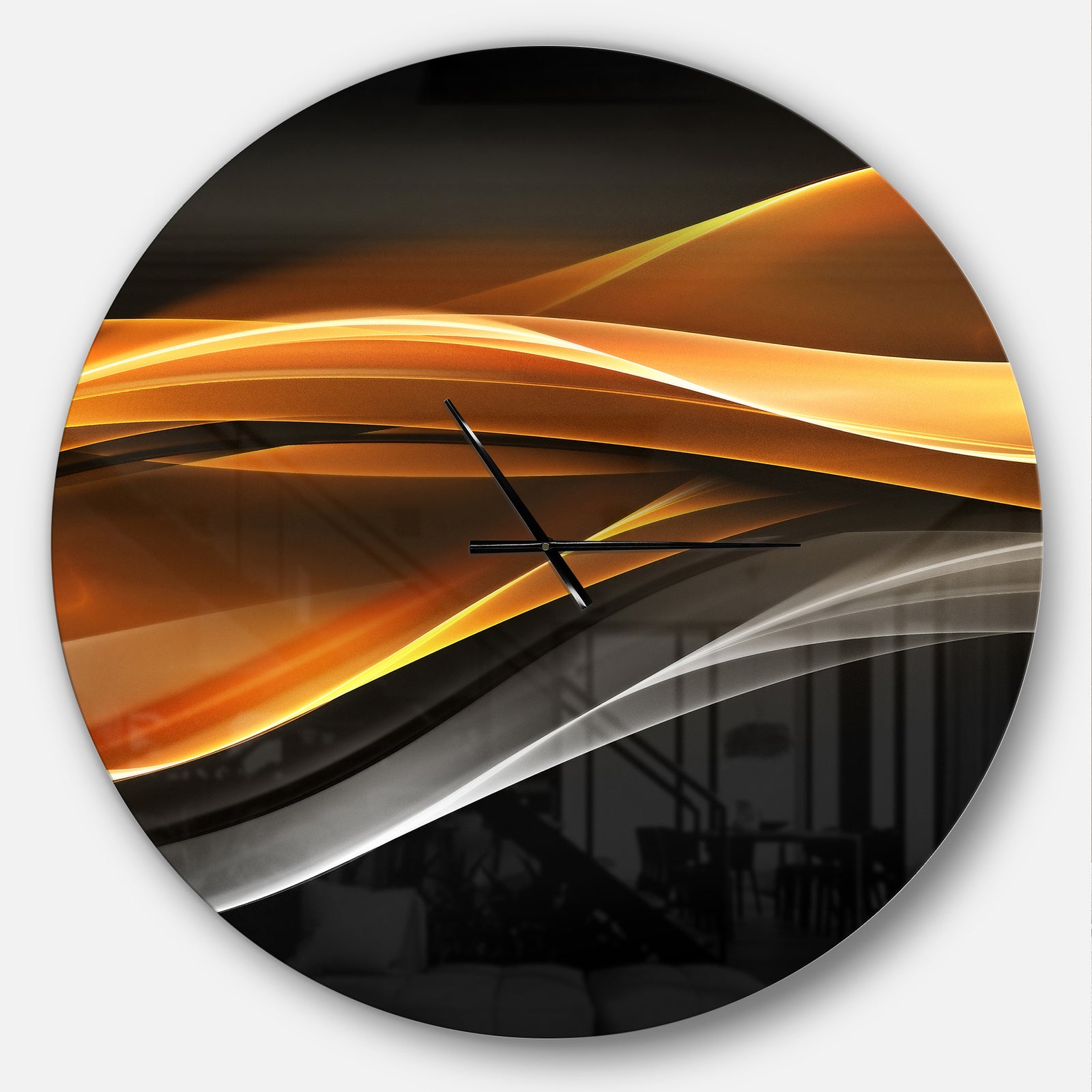Gold Silver Inward Lines - Large Modern Wall CLock