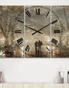 Couple Walking in Night Lights - Cottage 3 Panels Large Wall CLock