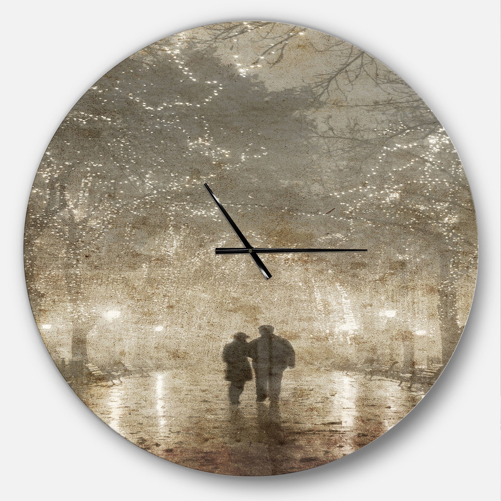 Couple Walking in Night Lights - Oversized Landscapes Wall CLock