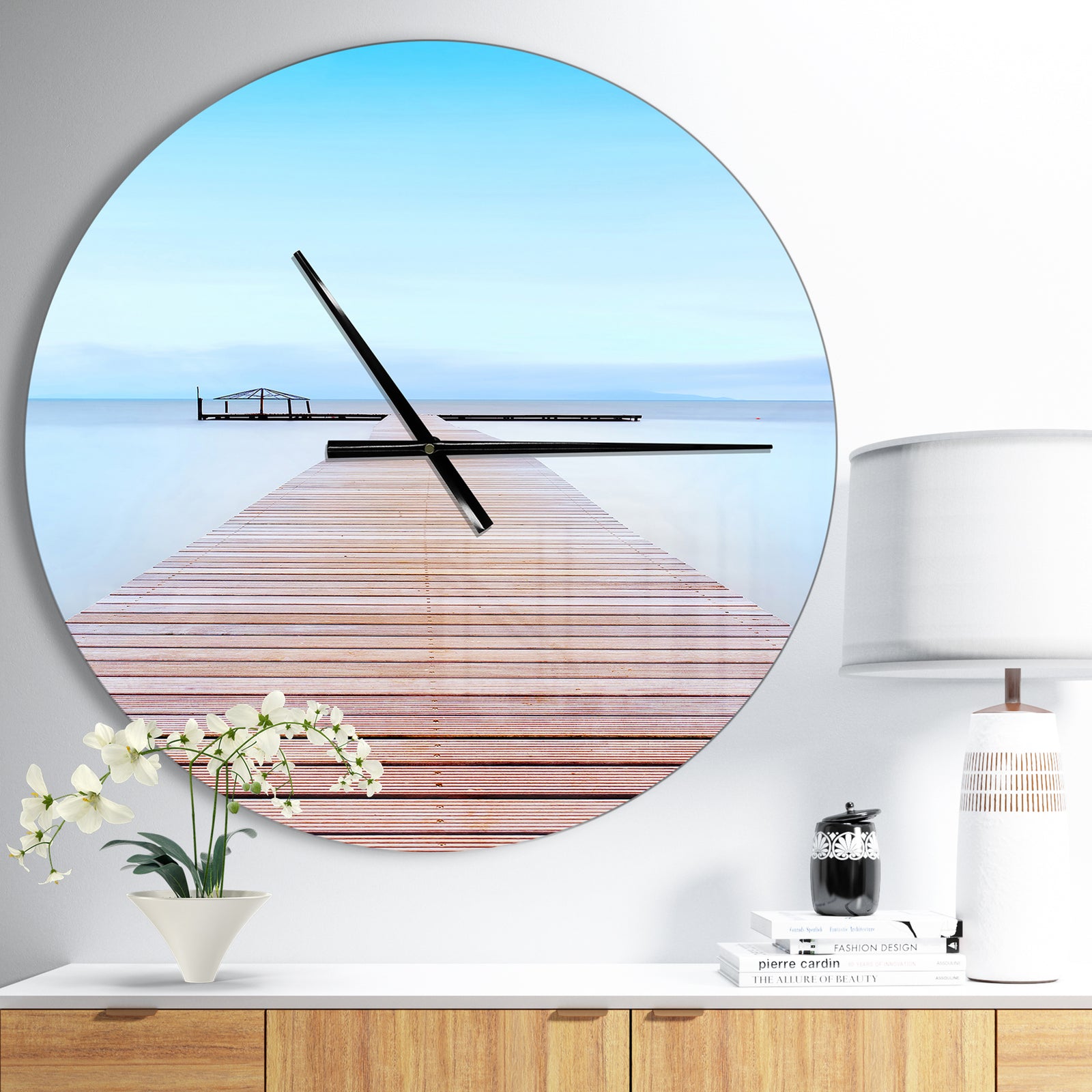 Wooden Pier in Cold Atmosphere - Oversized Landscapes Wall CLock