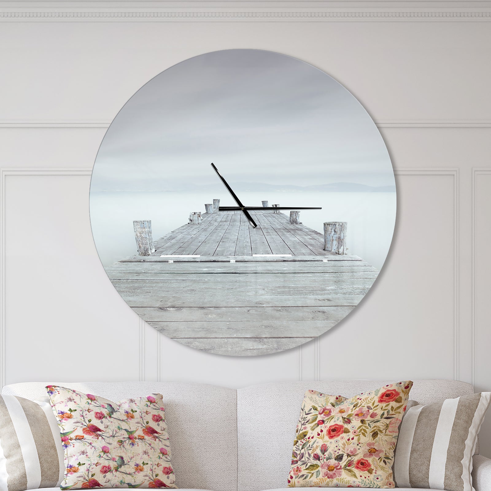 Wooden Pier in Cloudy Mood - Oversized Landscapes Wall CLock