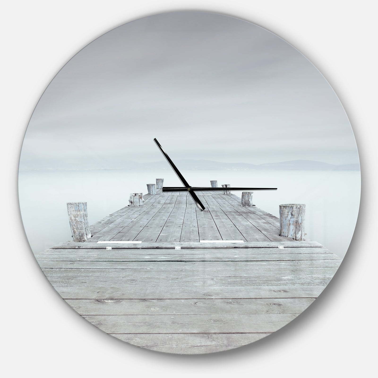 Wooden Pier in Cloudy Mood - Oversized Landscapes Wall CLock
