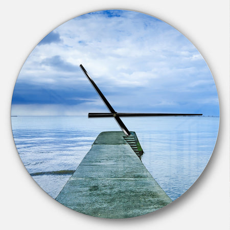 Concrete Pier Under Cloudy Sky - Oversized Coastal Wall CLock