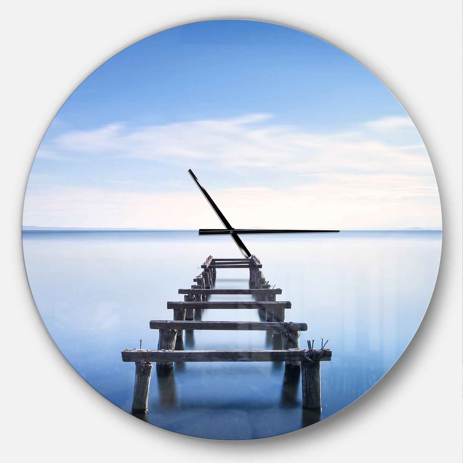 Jetty Remains in Blue Lake - Oversized Lake House Wall CLock