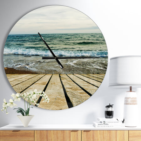 Wooden Pier in Waving Sea - Oversized Coastal Wall CLock