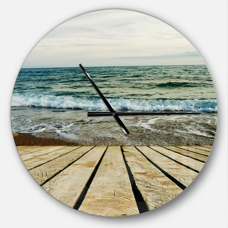 Wooden Pier in Waving Sea - Oversized Coastal Wall CLock