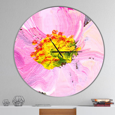 Pink Flower Oil Painting - Oversized Traditional Wall CLock