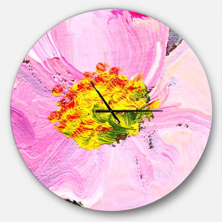 Pink Flower Oil Painting - Oversized Traditional Wall CLock