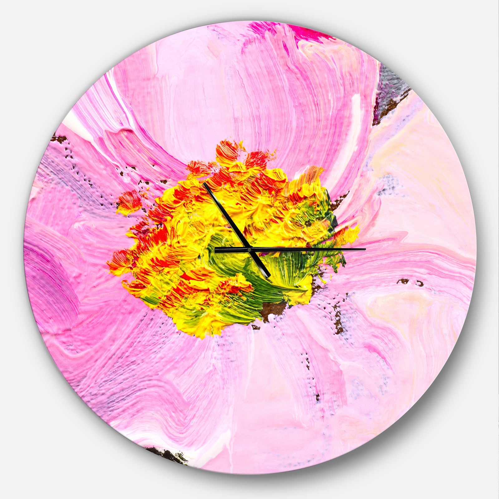 Pink Flower Oil Painting - Oversized Traditional Wall CLock